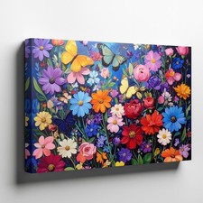Wall Art Canvas a Bold Colorful Painting Bursting with Various Flowers and