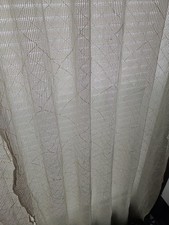 Sheer Lace Curtains 34wX72 long vtg Plaid Gold Grid 2-pc Off-White Poly-blend