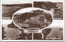 RPPC Vintage Postcard Multiview Sands Beach Torquay Devon England Rock Path