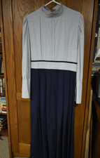 Pioneer Victorian 19th Century Cotton Dress Striped Bodice Navy Skirt Adult