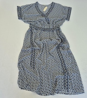 Max Studio Kleid Large Blau Damen Kurzarm Blumen V-Ausschnitt Gürtel Lang