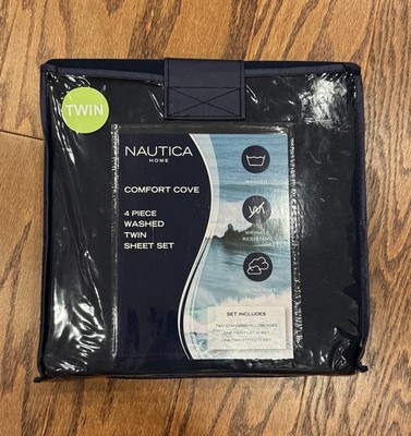Nautica 4 Piece Twin Sheets Navy Easy Care Wrinkle Resistant NEW!