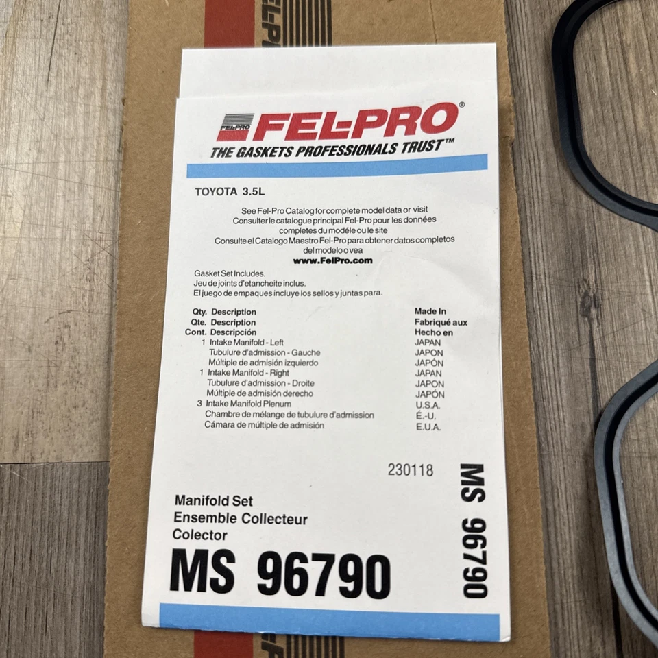 Junta plenum colector de admisión motor Toyota V6 3,4 L 17176-62040 Highlander FRAM Foto 2 de 4