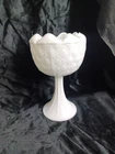 Vintage Milk Glass Compote Candy Pedestal Dish Quilted Duette Pattern 9”