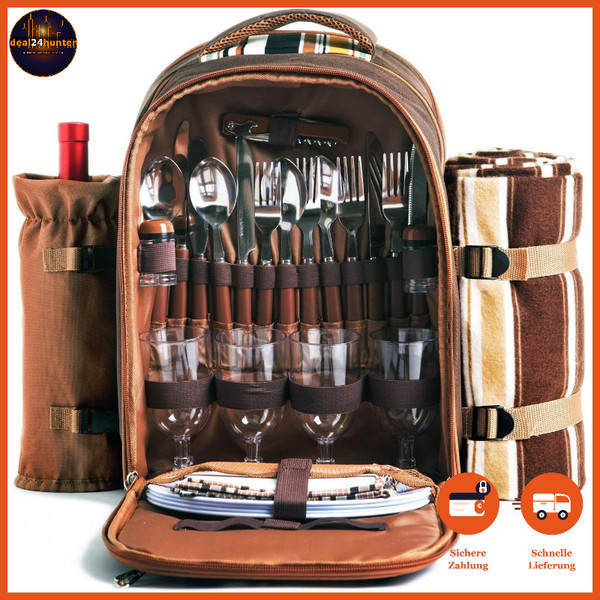 Picknick-Rucksack FüR 4 Personen Mit KüHlfach Und Fleece-Decke Outdoor Camping-image