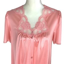 Vintage Short Sleeve Robe Women's S Peach Button Nylon Nightgown USA Ashley Ames