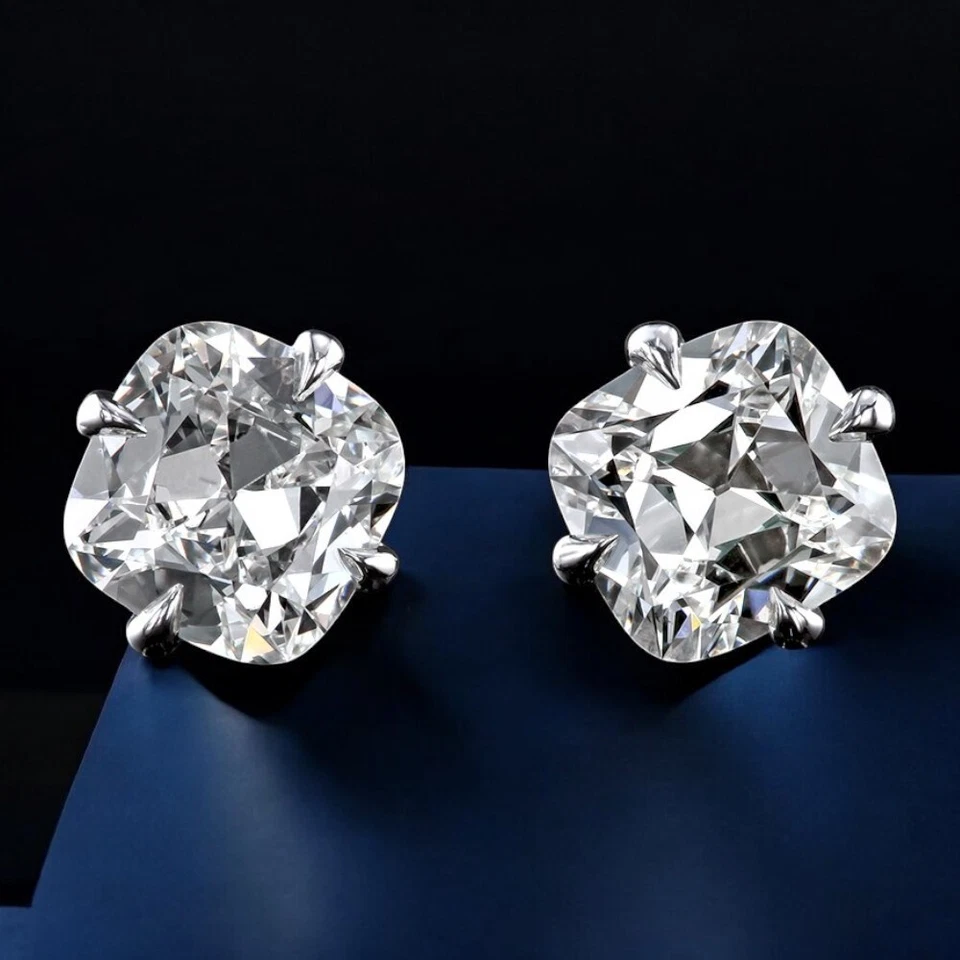 Pendiente de platino fino 950 certificado creado en laboratorio diamante tachuela 0,80 quilates corte cojín Foto 4 de 4