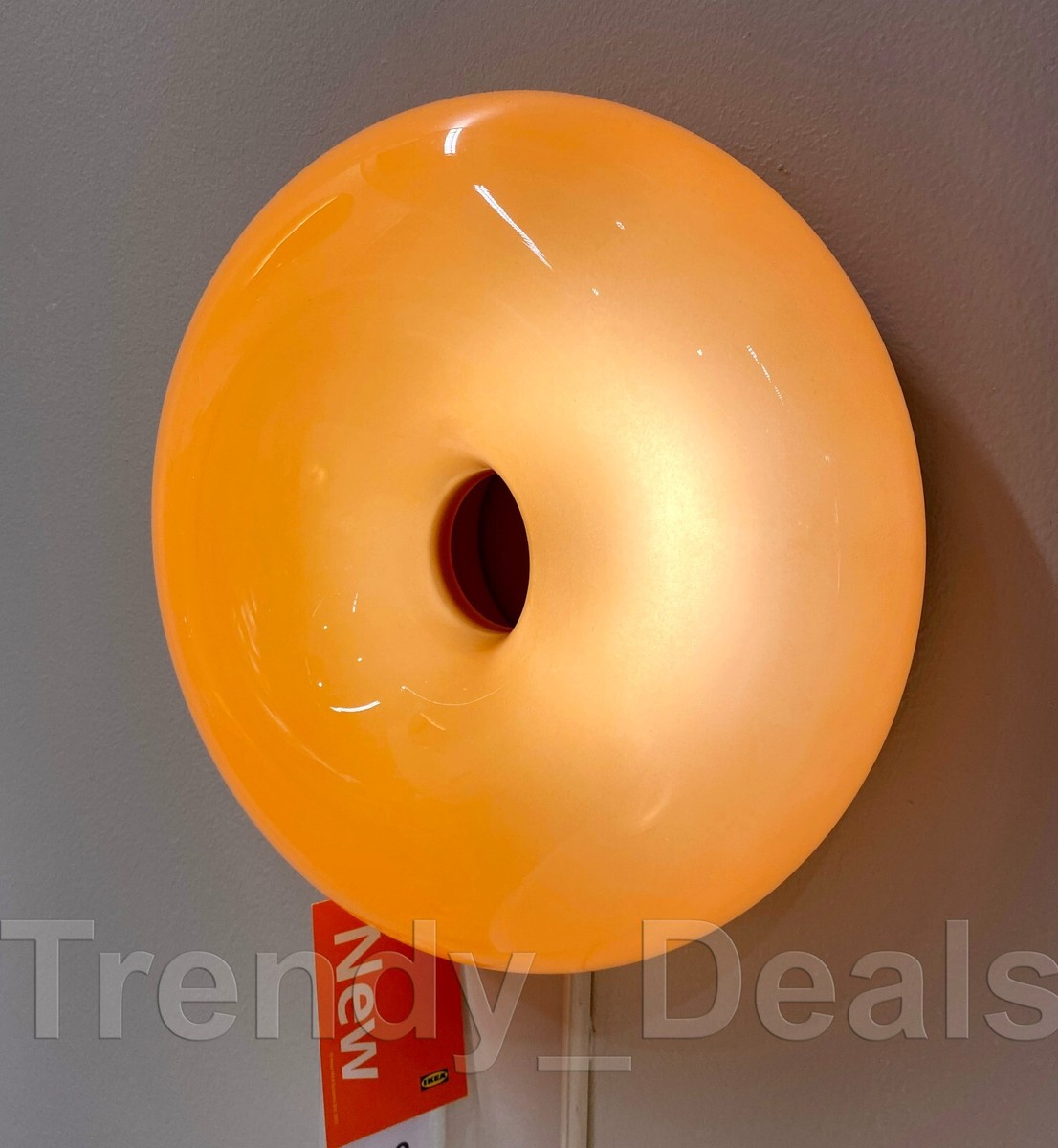 Ikea VARMBLIXT LED Table/Wall Lamp, Orange Glass/Round Donut