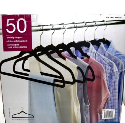 Black Flocked Hangers 50 pack-Space Saving, Velvet Feel, Non