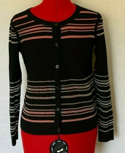 MILLY CARDIGAN SHEER STRIPE BUTTON LONG 