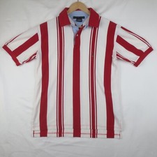 VTG Tommy Hilfiger Polo Shirt Mens L Red White Stripe Short Sleeve Casual Y2K
