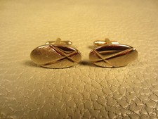 Vintage Mid Century Brushed and Smooth Classic Yellow Gold Plated Cuff Links