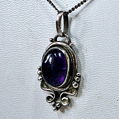 Antike Halskette Anhänger Kette 925 Silber 45cm Cabochon Amethyst 42x21mm - Bild 17 von 20