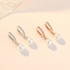 Creolen mit Anhänger Perle Silber 925 Zirkonia Damen Ohrringe Ohrhänger