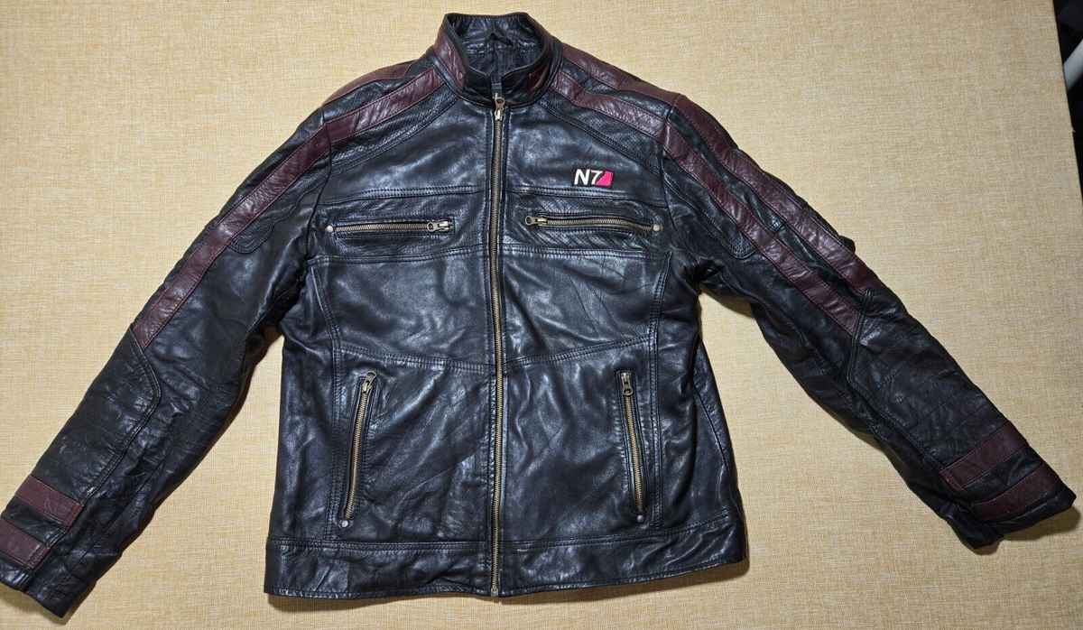 N7 Racing Jacket Mens L Black Genuine Leather Full Zip Motorcycle 