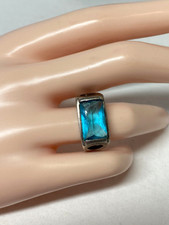 Sterling Silver Ring With Large Blue Clear Ge...