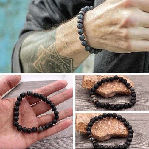 Bracciale in Pietra Lavica Braccialetto Elastico Uomo Donna Unisex - Foto 3 di 3