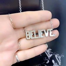 BELIEVE Necklace Block Letter stainless steel pendant clear crystal by controse