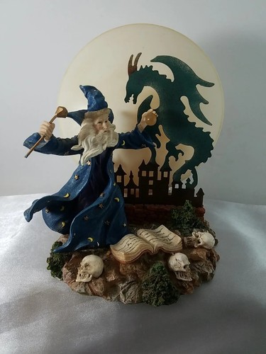 Vintage Mythical Magic Wizard & Dragon Nightlight Lamp Shadow Casting 3D Resin 