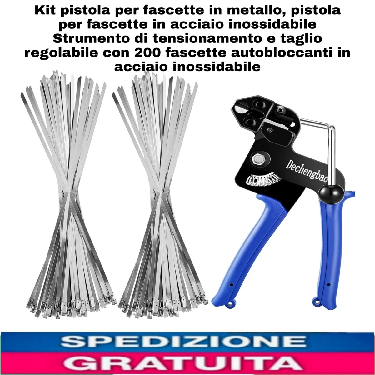 100 Fascette Stringicavo in Acciaio Inox + Pinza in Metallo per Serrare e Tagliare
