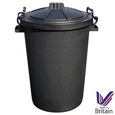 Image of PLASTIC Large Heavy Duty Bin Dustbin Storage Unit with Lid BLACK 85LITER