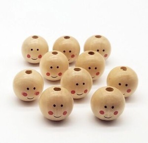 Smiley Face Doll Wooden Beads Craft Round Head Loose 