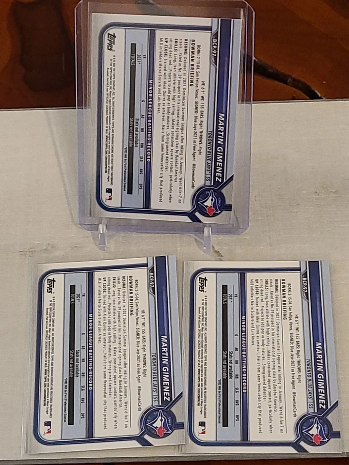 2022 Bowman Chrome Prospects Baseball MARTIN GIMENEZ  #BCP-97 3 CARD LOT🔥🔥 - Image 4 of 4