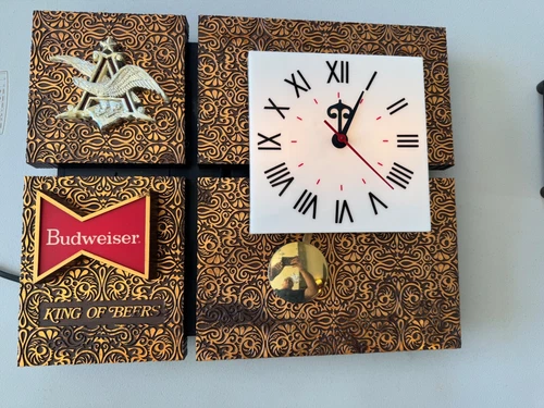 Vintage MCM Lighted Budweiser Beer Electric Wall Clock/ Advertising Sign
