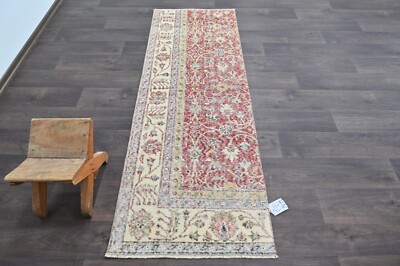 Vintage Türkischer Läufer Teppich 2x6ft Wolle Anatolisch Handarbeit Flur Oush...