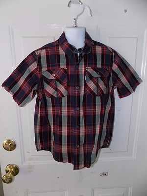 Shaun White Red/Blue/Gray Plaid Button Down Short Sleeve Shirt Size S Boy's  EUC - Main Image