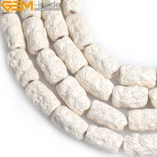 Natural Tube Column White Black Lava Rock Stone Loose Beads Jewelry Making 15"