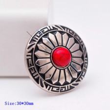 10X 30MM SILVER REAL STONE RED SUN FLOWER LEATHERCRAFT BELT SADDLE CONCHO