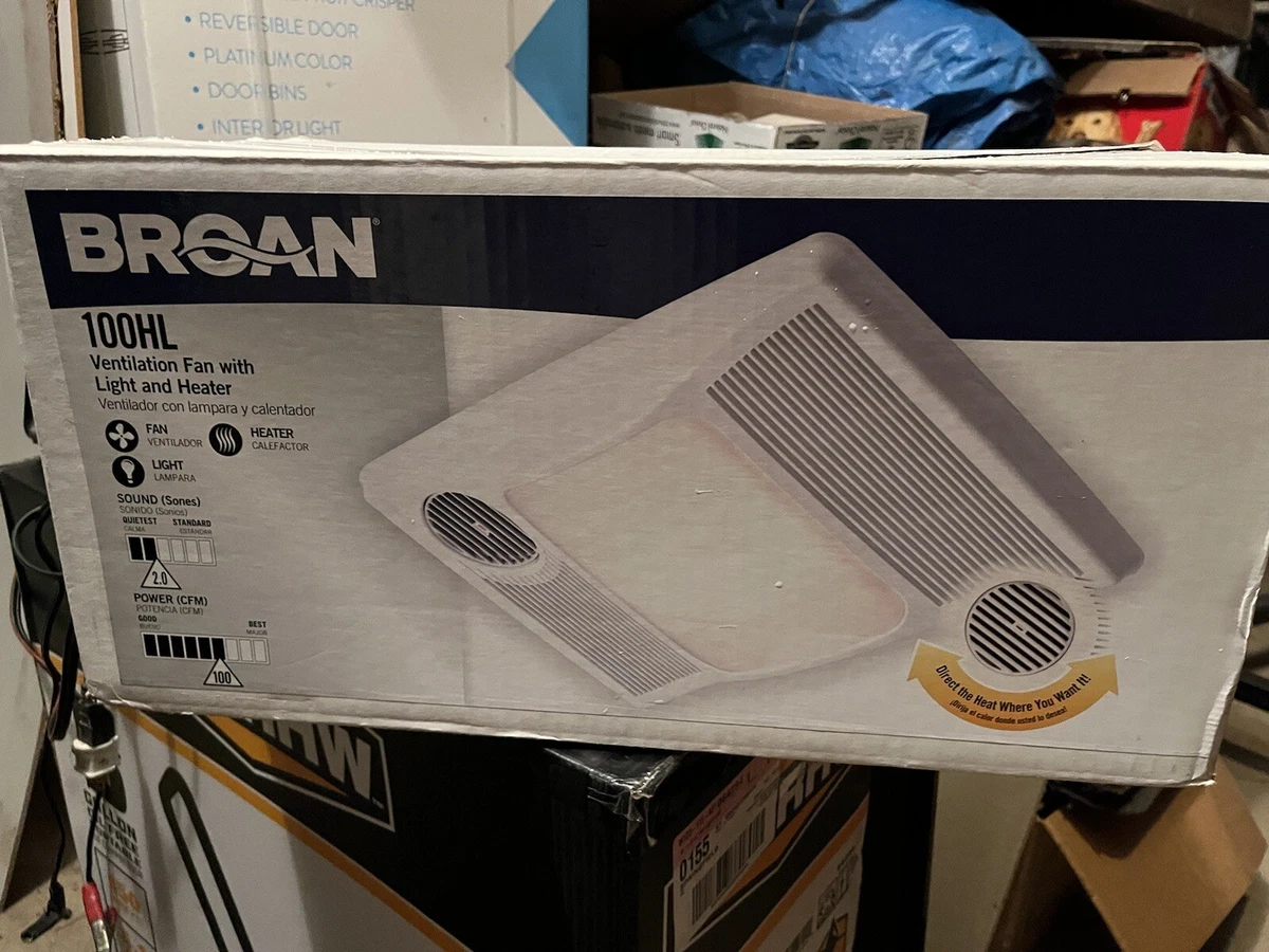 Broan 100HL Ventilation Fan w/Light and Heater, 2 Sones, 100 CFM | eBay