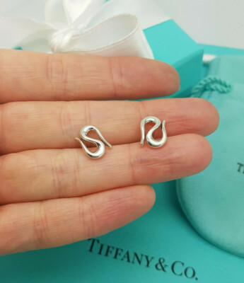 Authentische Tiffany & Co. seltene Elsa Peretti Silber Welle Ohrringe Ohrstecker