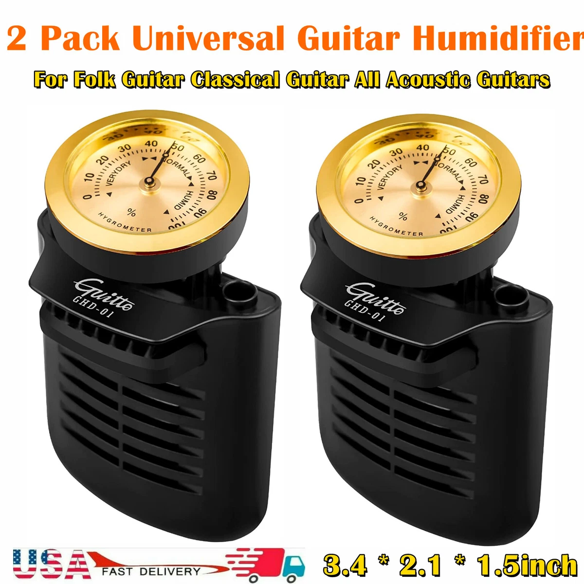 2PCS 2 in 1 Guitar Humidifier Hygrometer for Folk Classical