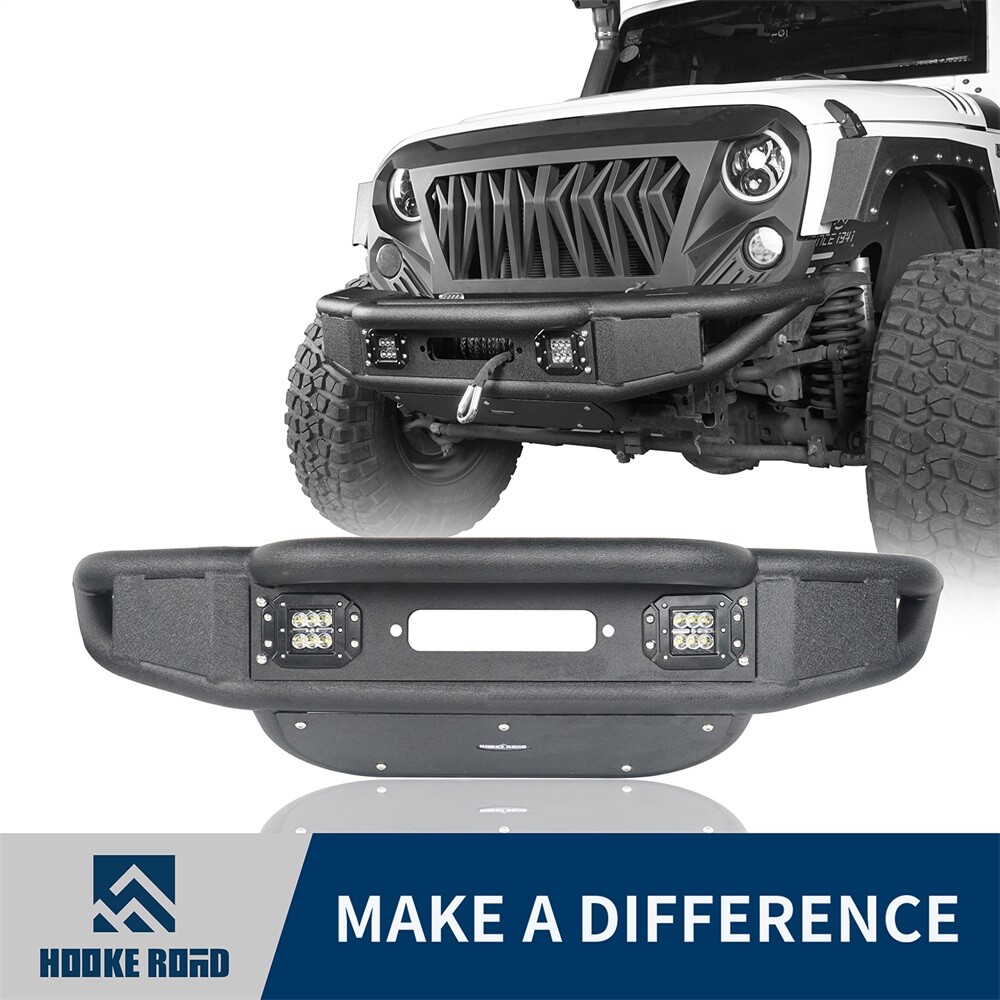 Hooke Road Front Winch Bumper w/ Led Lights for 2007-2018 Jeep Wrangler JK