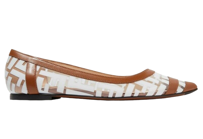 Fendi White PVC Colibri Brown Leather FF Logo Pointed Ballerina Ballet Flat 