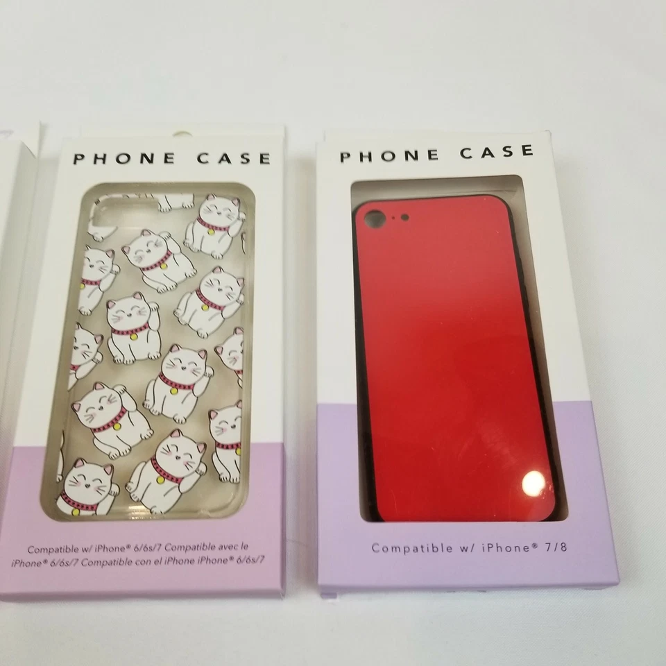 Juego de 3 fundas para iPhone 6/7/8 unicornio gato de la suerte rojo Foto 3 de 4