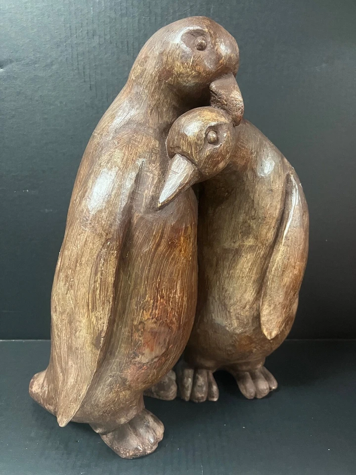 CARVED WOOD PAPER MACHE MOLD/SCULPTURE OF PAIR PENGUIN #P282 - Image 3 of 4