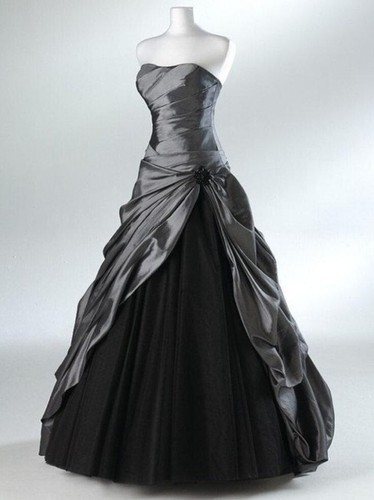 Gothic Wedding Dresses Sleeveless A Line Vintage Satin Grey Purple Bridal Gowns - Picture 3 of 12