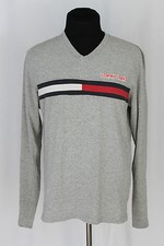 Vintage TOMMY HILFIGER JEANS Long Sleeve V-Neck T-Shirt Flag Logo Sz M