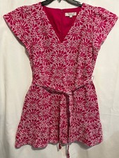 Loft Dress Lined Size 12 NWT Pink w/Embroidery 100% Cotton Back Zipper