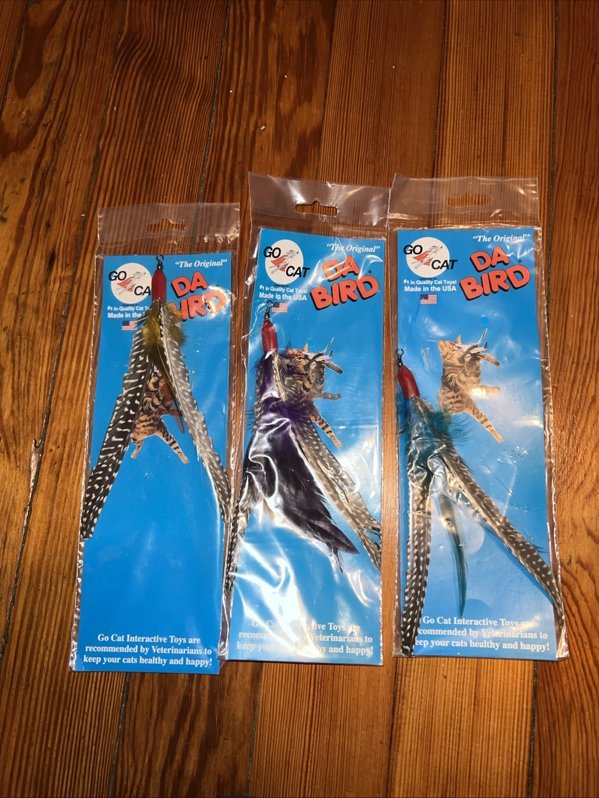 Lot Of 3 the original GoCat Da Bird Feather Cat Toy Refill, Handmade in The USA