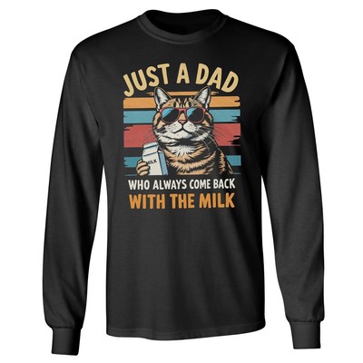 Just A Dad Who Came With The Milk - Cat Retro Funny Long Sleeve Tshirt