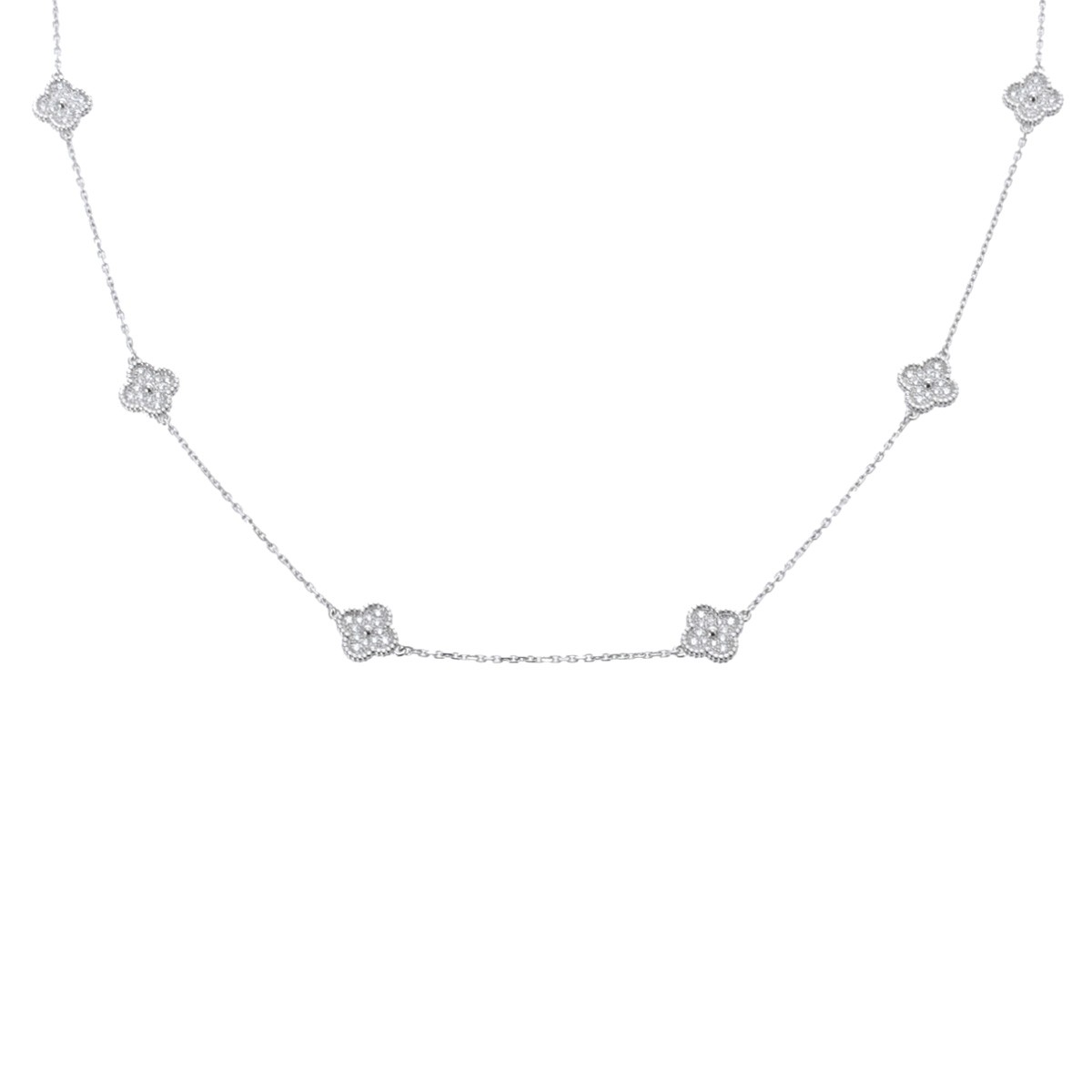 Van Cleef & Arpels Women Necklace K18 White Gold WG diamond Sweet Alhambra N...