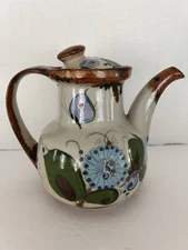 KEN EDWARDS Mexico Tonala Handpainted Pottery Stoneware Teapot Bluebird READ