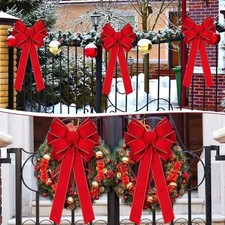 Christmas Bows Red Outdoor Large Tree Top Decor Wreath Front Door Home