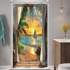 Small Stall Beach Shower Curtain 36Wx72H Inch Seaside Ocean Rv Sea Hawaiian S...
