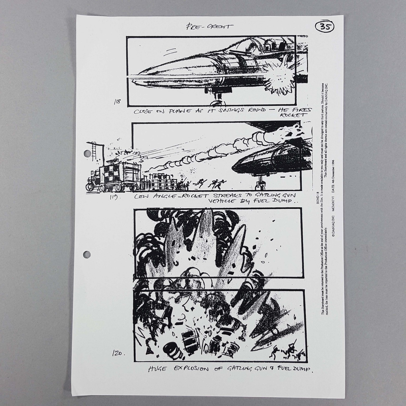 James Bond TND Pre-Credit Sequence MiG Attack Gatling Gun Blast Storyboard COA