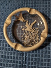 Vintage Silver City Glass Co. Sterling Silver Mallard Duck Overlay Crystal Ashtr